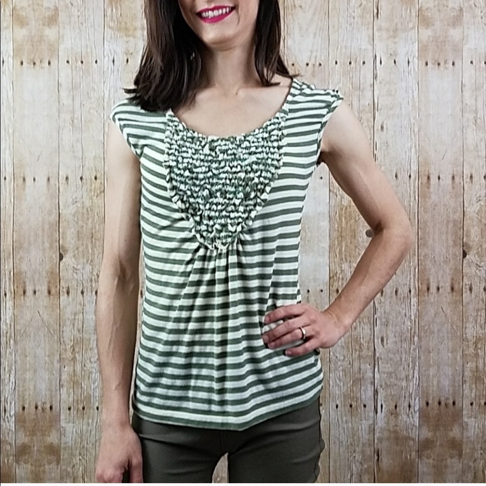 Anthropologie One September Green Striped Top